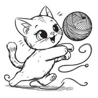 playful cat chasing a yarn ball with a mischievous expression for the coloring book page vector