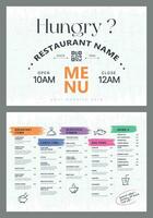 Restaurant cafe menu, template design. Two page food menu template. A3 size, Bleed 3mm. vector