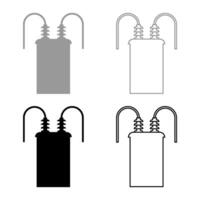 Electric transformer high voltage substation energy power set icon grey black color vector illustration image solid fill outline contour line thin flat style