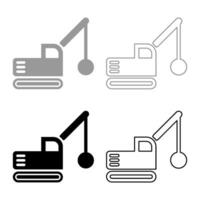Sloopkraan building machine demolish wrecking ball crane truck set icon grey black color vector illustration image solid fill outline contour line thin flat style