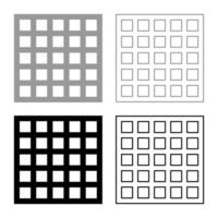 Grating grate lattice trellis net mesh BBQ grill grilling surface square shape set icon grey black color vector illustration image solid fill outline contour line thin flat style