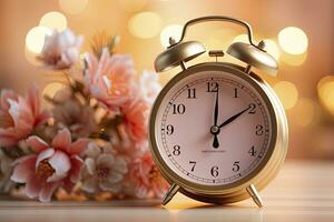 AI generated Alarm clock on Bokeh background photo