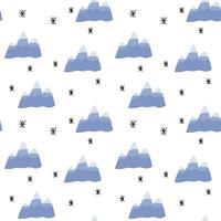 Mountains seamless pattern for tourism and camping print. Blue winter landscape icons. vector