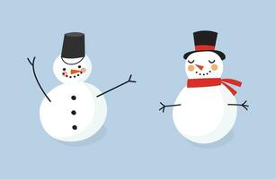 Winter set of snowmen illustrations in doodle style. Cartoon funny character for print vector