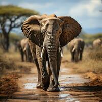 AI generated Photo of Beautiful Sunset Realistic Elephant in Amboseli National Park Generative AI