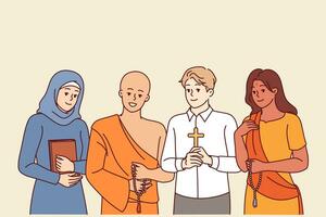 People from different religious groups stand together and rejoice at lack of differences vector