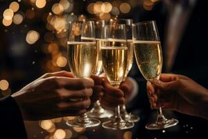 AI generated Group of friends toasting with champagne glasses at party photo