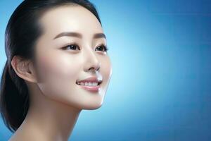 AI generated skincare and makeup concept beautiful asian female woman with healthy facial skin close up portrait photo