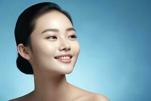 AI generated skincare and makeup concept beautiful asian female woman with healthy facial skin close up portrait photo