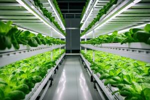 AI generated vegetables are growing in indoor farm photo
