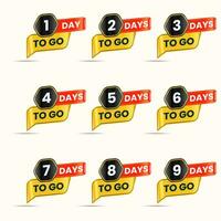 1 day to 9 days to go countdown isolated flat icon vector