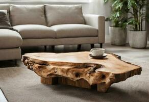 ai generado rústico elegante café mesa hogar diseño detalle En Vivo borde café mesa foto