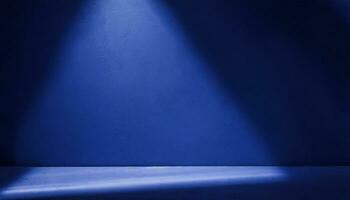 AI generated Minimalistic abstract background for product presentation. Light on a dark blue wall. photo