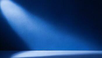 AI generated Minimalistic abstract background for product presentation. Light on a dark blue wall. photo