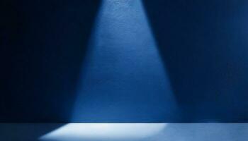 AI generated Minimalistic abstract background for product presentation. Light on a dark blue wall. photo