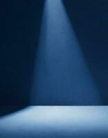 AI generated Minimalistic abstract background for product presentation. Light on a dark blue wall. photo