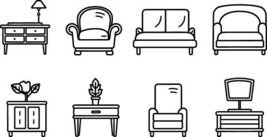 Basic Furniture icon set in thin line style. AI generated illustration. vector