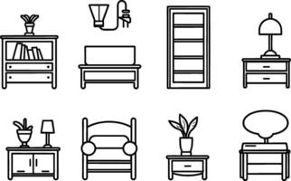 Furniture icons set. collection of linear simple web icons such as kitchen, bathroom, sofa, bedroom, table, etc. Editable vector stroke. AI generated illustration.