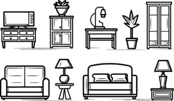 mueble íconos colocar. colección de lineal sencillo web íconos tal como cocina, baño, sofá, dormitorio, mesa, etc. editable vector ataque. ai generado ilustración.