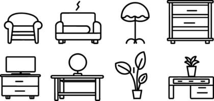 Basic Furniture icon set in thin line style. AI generated illustration. vector