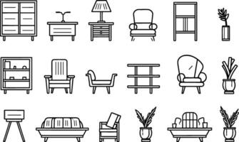 Basic Furniture icon set in thin line style. AI generated illustration. vector