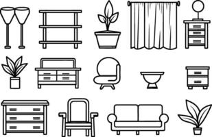 Basic Furniture icon set in thin line style. AI generated illustration. vector