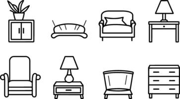 Basic Furniture icon set in thin line style. AI generated illustration. vector