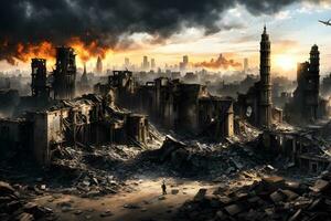 AI generated a city destroyed by war illustration photo