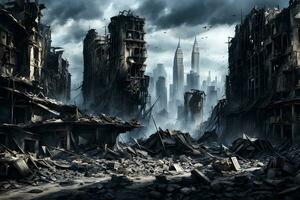 AI generated a city destroyed by war illustration photo