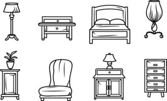 Basic Furniture icon set in thin line style. AI generated illustration. vector