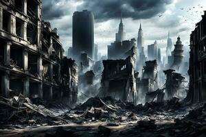 AI generated a city destroyed by war illustration photo