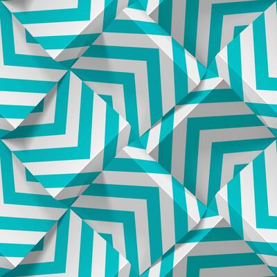 Seamless geometric pattern. Realistic 3d cubes from white paper with strips. Vector template for wallpapers, textile, fabric, wrapping paper, backgrounds. Abstract texture with volume extrude effect.