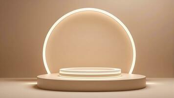 AI generated Beige LED Podium Ring Shine in Stunning 3D photo