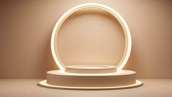 AI generated Beige LED Podium and Ring Shine in Stunning 3D photo