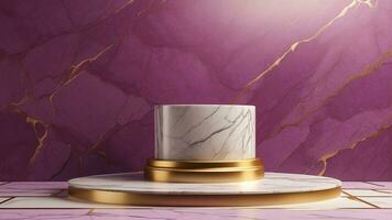 AI generated 3D Render of Marble and Gold Podium Purple photo