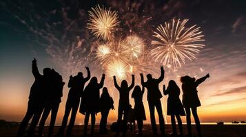 AI generated People gather with family and friends to ring in the new year with festive parties and fireworks photo