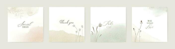 Set of Minimal background with flowers and stains watercolor vector