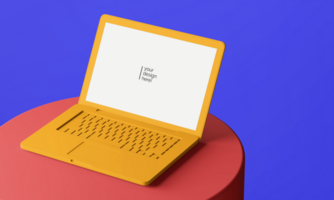 minimalistische veranderlijk kleur blok stijl klei matte laptop notitieboekje scherm ontwerp mockup Aan circulaire podium psd