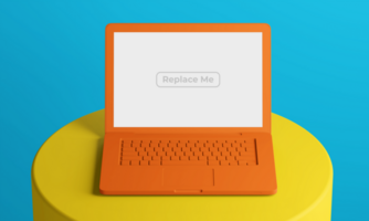 minimalist changeable color block style clay matte laptop notebook screen design mockup on circular podium psd