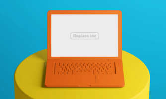 minimalistische veranderlijk kleur blok stijl klei matte laptop notitieboekje scherm ontwerp mockup Aan circulaire podium psd