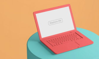 minimalistische veranderlijk kleur blok stijl klei matte laptop notitieboekje scherm ontwerp mockup Aan circulaire podium psd