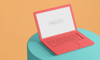 minimalist changeable color block style clay matte laptop notebook screen design mockup on circular podium psd