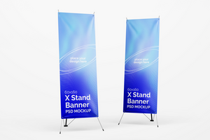 vertikal stående x baner med texturerad duk papper realistisk redigerbar attrapp design mall isolerat psd