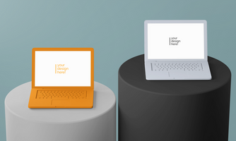minimalist changeable color block style clay matte laptop notebook screen design mockup on circular podium psd