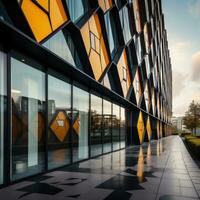 AI generated A bold and striking shot of a modern office building with a patterned facade, photo