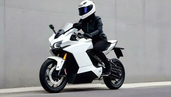 AI generated A Person Wearing a Helmet Riding a White Motorcycle photo