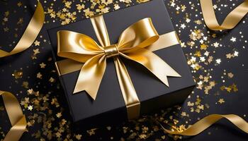 AI generated A Gift Wrapped in Gold A Festive and Elegant Present photo