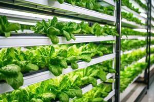 AI generated vegetables are growing in indoor farm photo