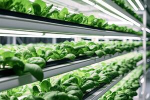 AI generated vegetables are growing in indoor farm photo