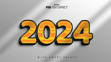 2024 nieuw jaar gouden 3d tekst effect psd